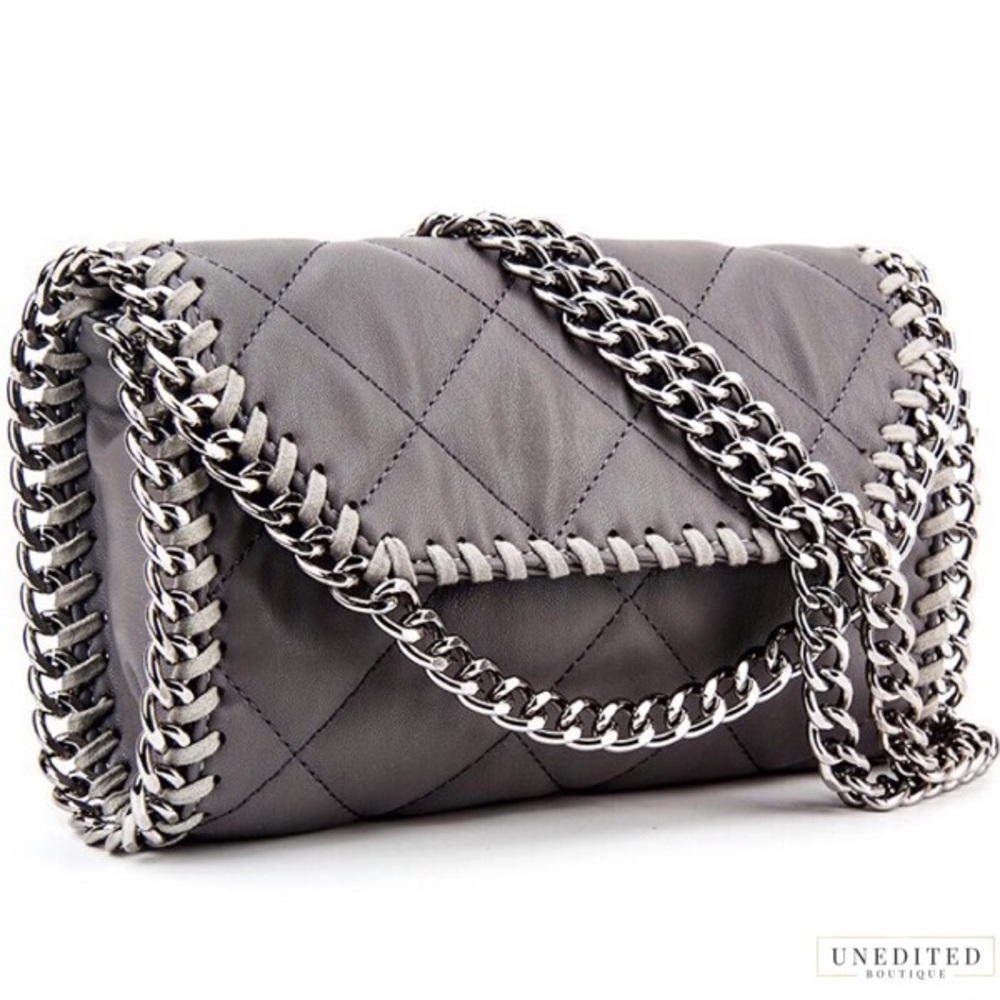 Chain Detail Grey Crossbody Handbag